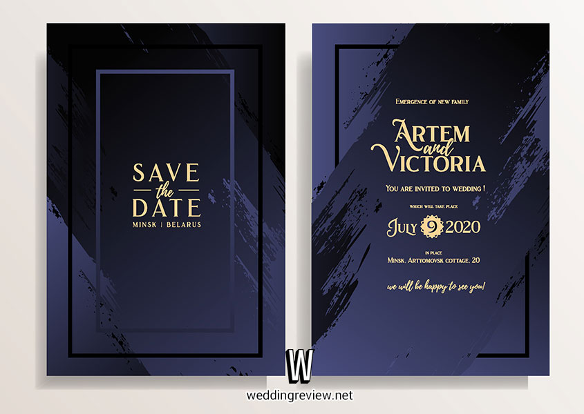 การ์ดแต่งงานสีน้ำเงินทอง