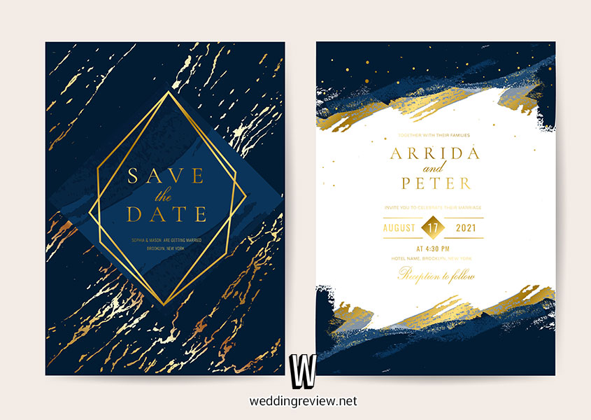 การ์ดแต่งงานสีน้ำเงินทอง