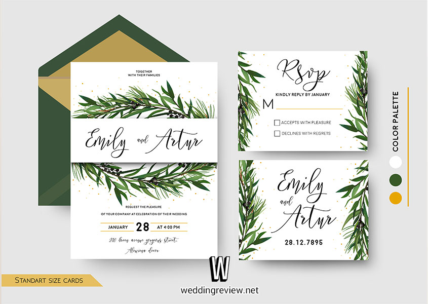 การ์ดแต่งงานสีเขียวมิ้น และเขียวไข่กา