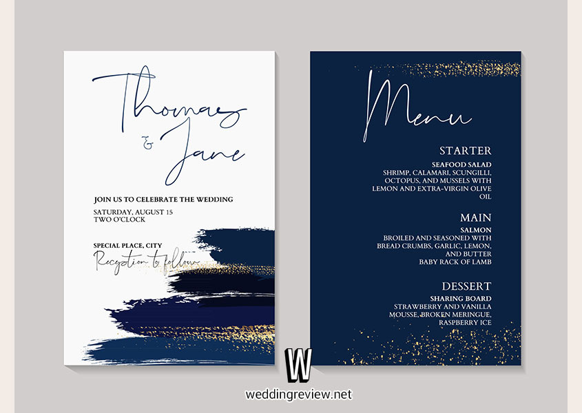 การ์ดแต่งงานสีน้ำเงินทอง