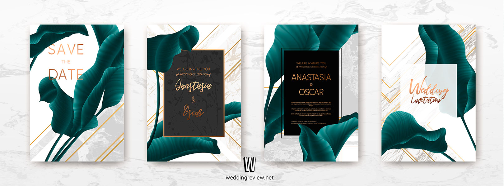 การ์ดแต่งงานสีเขียวมิ้น และเขียวไข่กา