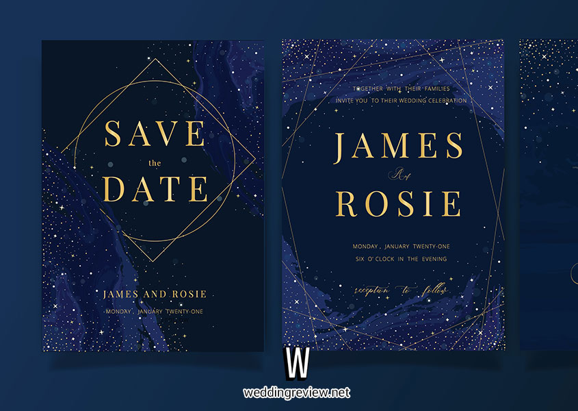 การ์ดแต่งงานสีน้ำเงินทอง