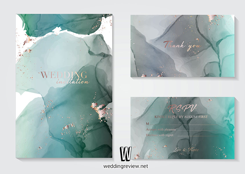 การ์ดแต่งงานสีเขียวมิ้น และเขียวไข่กา