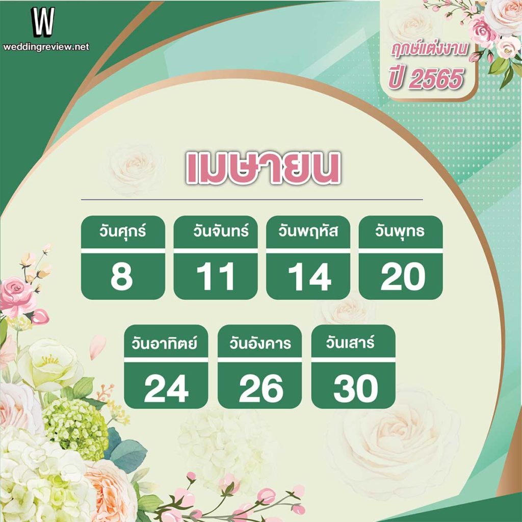 เปิดตำรา! ฤกษ์ดี ฤกษ์มงคล ฤกษ์แต่งงาน 2565 พร้อมแล้ว แต่งเลย